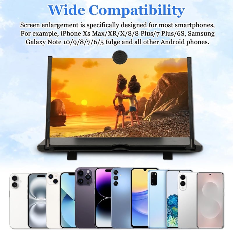 Keledz 12" Screen Amplifier for Cell Phone, 3D HD Amplifiers Projector Horizontal Screen Enlarger for Movies, Videos, Foldable Cell Phone Stand with Screen Amplifier, Supports All Smartphones (White, 12inch) - Image 4